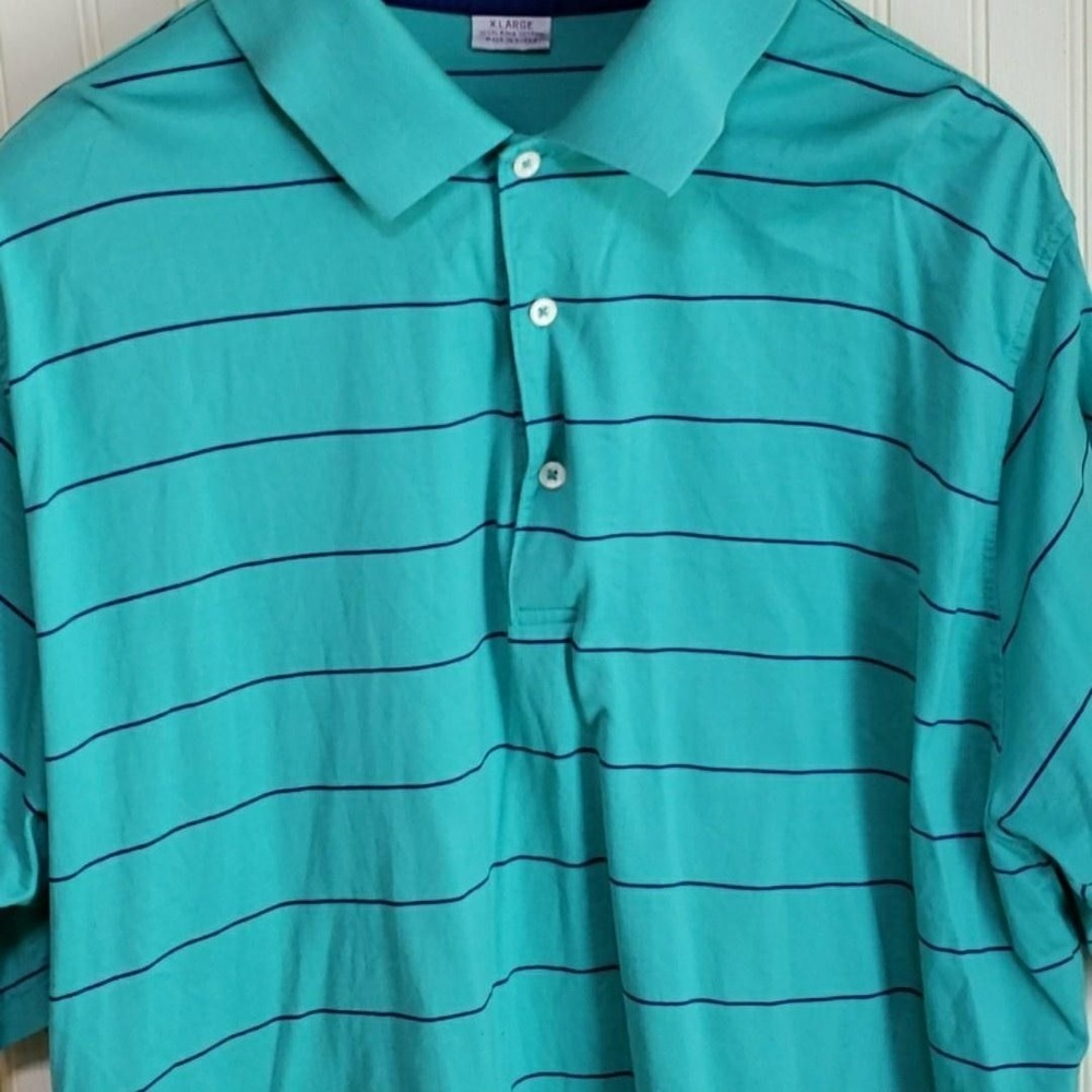 Martin Polo Shirt Mens XL Green Stripe 100% Pima Cotton Jersey Knit Top